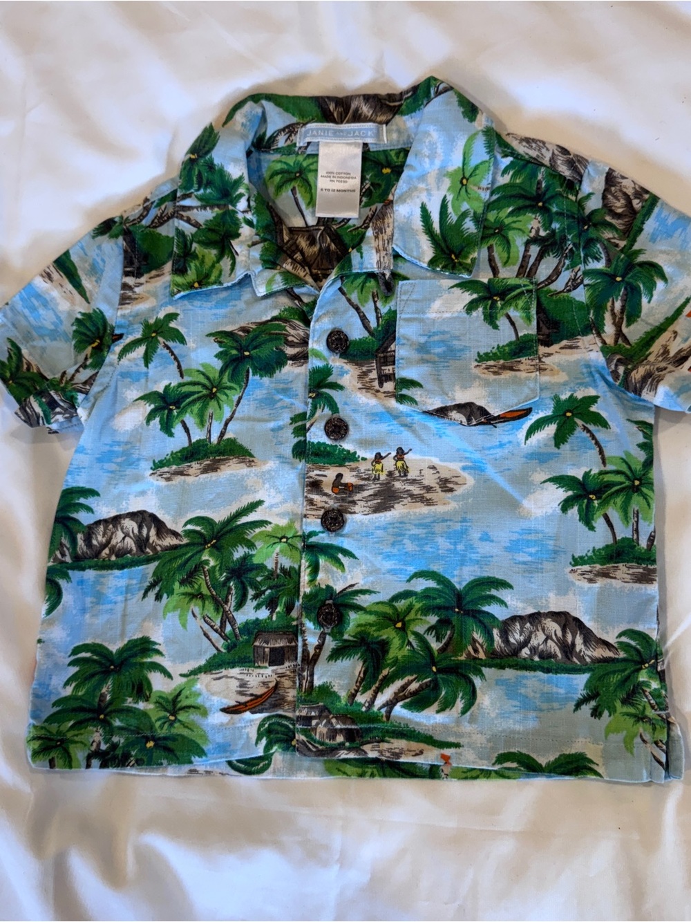 Janie and Jack Tropical Island Palm Hawaiian Print Button Down Shirt 6-12 Months